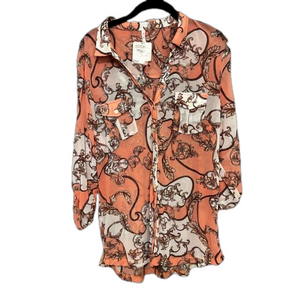 DNA Couture Sheer pink paisley Long Sleeve Sheer Blouse NwT